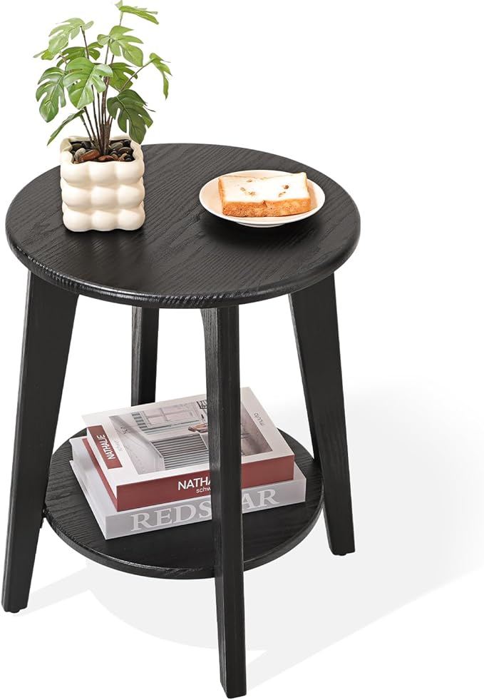 Side End Table Round Black Beside Table Sofa Table Nightstand Modern End Table 2-Tier Small Accent Tables Great for Small Spaces Living Room Bedroom