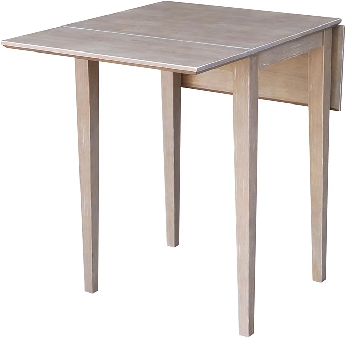 IC International Concepts, Solid Wood Small Drop Leaf Dining Table, Solid Real Wood, Sturdy Parawood,36 X 22 X 29, Minimum Assembly, Washed Gray Taupe