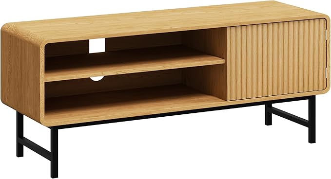 TV Stand,Mid Century Modern Entertainment Center with 2 Open Shelves，Farmhouse TV Media Console Table for Living Room,Bedroom,Television Stand up to 50 Inches,Yellow Oak