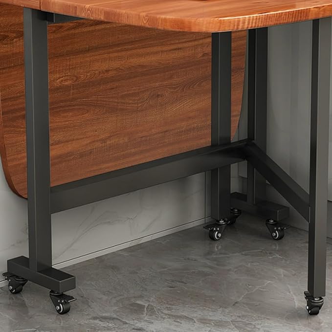 Multifunction Table Drop Leaf Dining Table - 47" Wooden Foldable Kitchen Table with 6 Wheels (Brown)