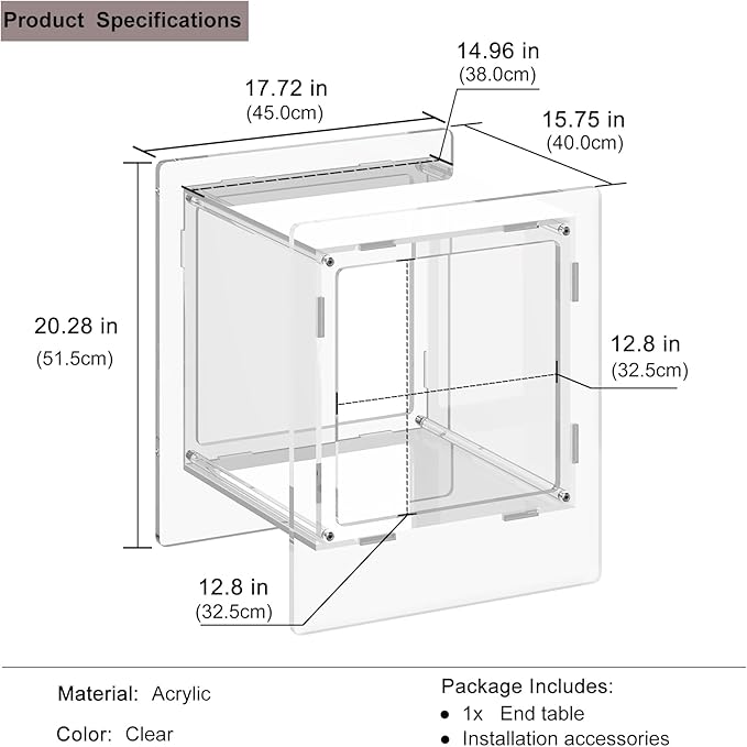 Acrylic End Table, Side Table Nightstand with Open Storage Shelf, 2-Tier Bedside Table Home Decor Display for Bedroom, Living Room, Office (1, Clear)