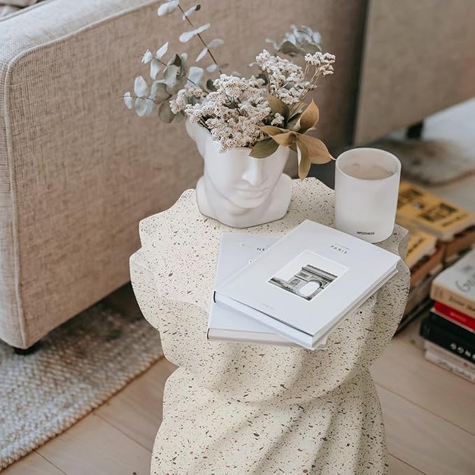 Side Table Pub Bar Round Table Modern Sofa Side End Table Coffee Tray Side Desk for Couch Living Room Bedroom Slate Table