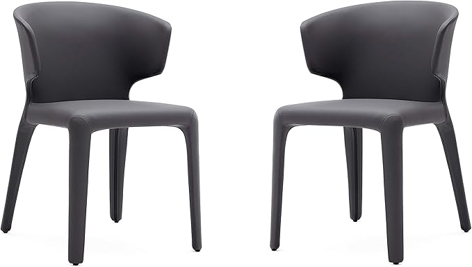 Manhattan Comfort Conrad Mid Century Modern Dining Chairs Woven Tweed Upholstered Kitchen Furniture with Contoured Back, Foam Padding & Metal Legs, Set of 2, Grey