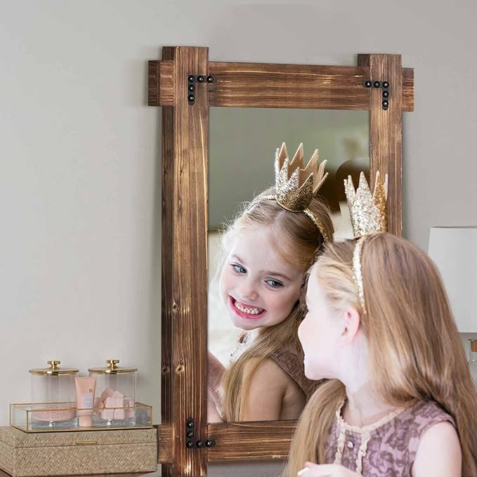 MeMoreCool Rustic Wood Mirror for Bathroom, Decorative Framed Farmhouse Vanity Mirror, Wall Mounted Rectangular Mirror for Bedroom or Living Room, Small 20x30 Inch