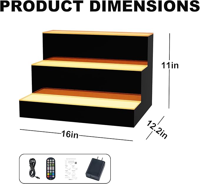 MESAlLUP 16 Inch 3 Tier LED Lighted Liquor Bottle Display Shelf with Remote Control, Detachable Multi Color Lighting Bar Accessories for Home, Party & Commercial Use