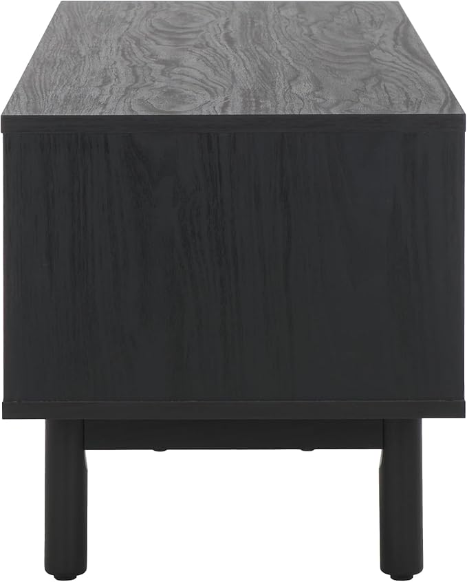 SAFAVIEH Aino TV Stand for up to 60" Flatscreen – Black, 2 Sliding Doors with Interior Storage, 1 Open Shelf, Entertainment Media Console (MED9619B)