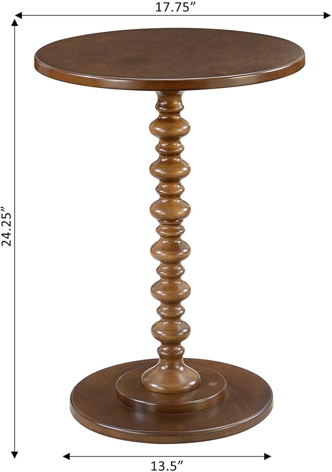 Convenience Concepts Palm Beach Spindle 17.75" Traditional Round End Living Room, Turned Solid Wood Side, Classic Display Pedestal Table, Espresso