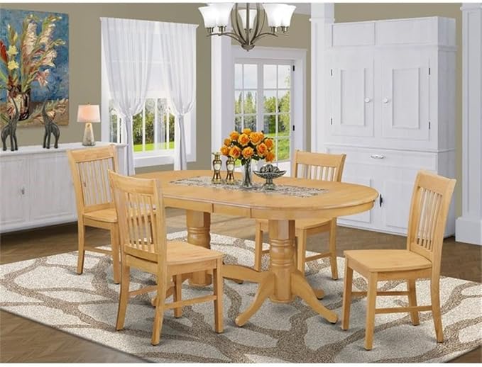 East West Furniture VANO5-OAK-W 5 Piece Dinette Set for 4 Includes an Oval Dining Room Table with Butterfly Leaf and 4 Dining Chairs, 40x76 Inch, Oak