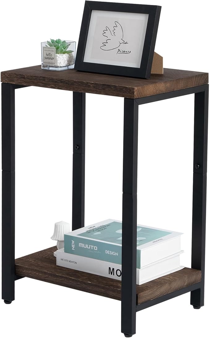 Real Solid Wood End Tables, Side Tables, Small Table with 2-Tier Storage Shelf, Nightstand for Living Room, Bedroom, Office, Bathroom