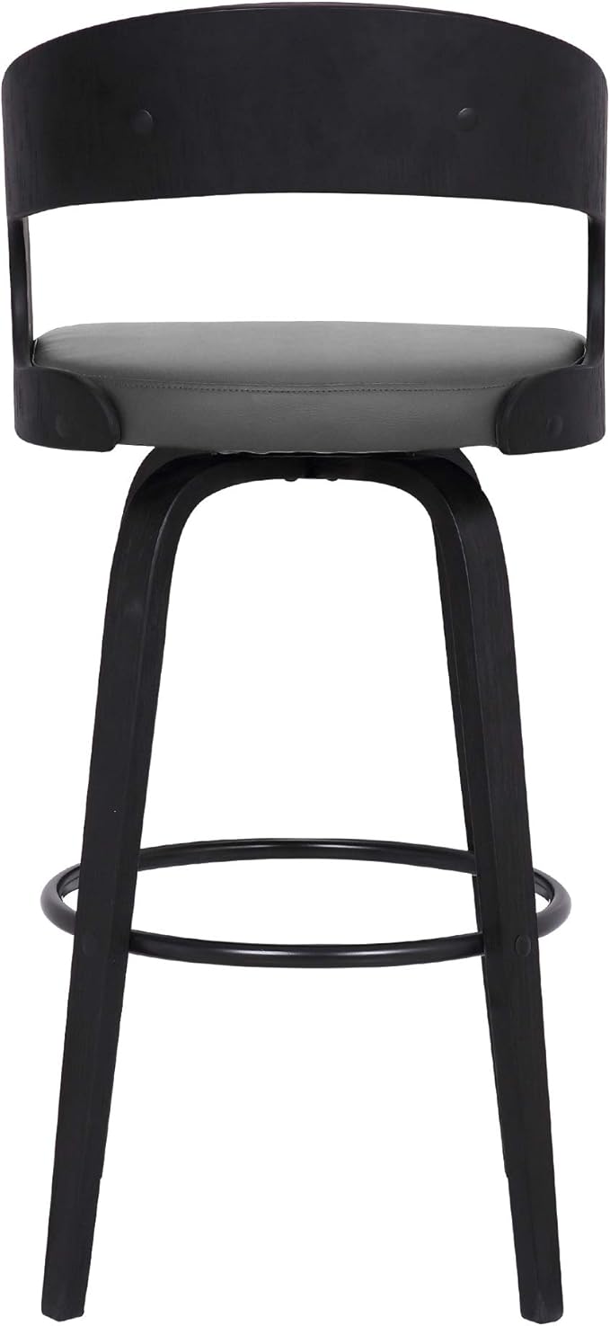 Armen Living Shelly 26" Counter Height Swivel Gray Faux Leather and Black Wood Bar Stool