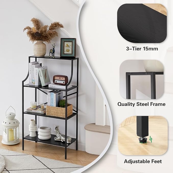 4 Tier Bookshelf, Entryway Standing Shelf Units with Storage, Small Bookcases with Open Shelves, Home Storage Shelving for Bedroom, Study, Living Room, Wood Black