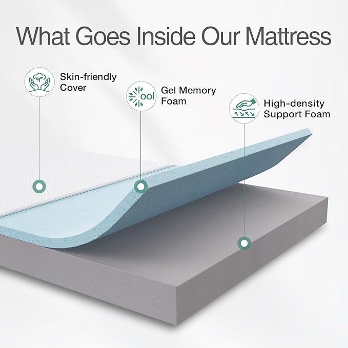 Novilla Twin XL Mattress, Cooling Gel Memory Foam Mattress 8 inch for Pressure Relief, Enhanced Support & Plush Comfort, Grey & White