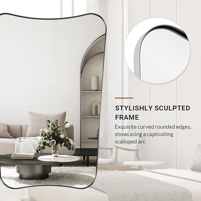 ANDY STAR Brushed Nickel Bathroom Mirror, 22x30 Silver Metal Framed Mirrors for Bathroom, Irregular Wall Mirror in Anti-Rust Stainless Steel Frame, Unique Shape Frame Ideal for Home Remodel