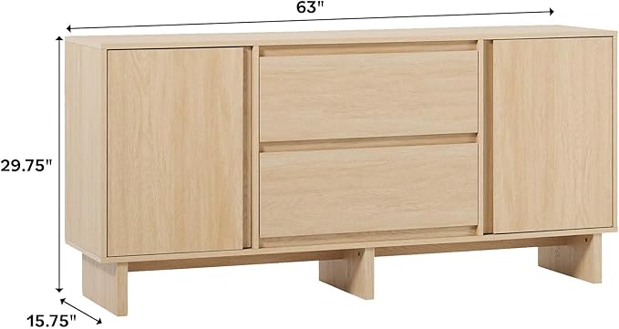 Walker Edison Modern Beveled 2-Door, 2-Drawer Sideboard, 63 Inch, Coastal Oak