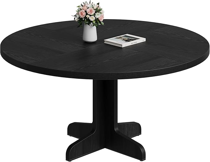 Garvee 47 Inch Round Dining Table for 4, Farmhouse Kitchen Dining Room Circle Dinner Table, Kitchen Dining Room Furniture, Black (Table Only)