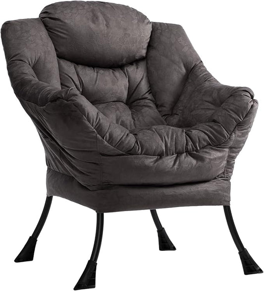 HollyHOME Modern Fabric Large Lazy Chair, Accent Oversized Comfy Reading Chair, Thick Padded Cozy Lounge Chair with Armrest, Steel Frame Leisure Sofa Chair for Living Room, Bedroom, Dorm, Coffee Grey