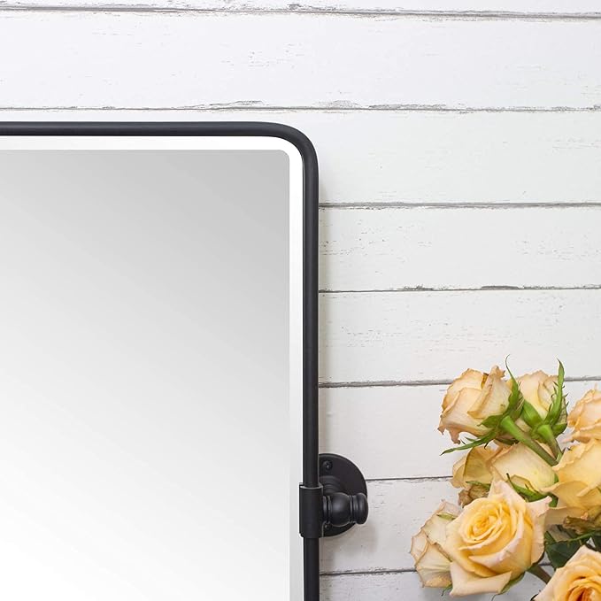 Farmhouse Pivot Rectangle Bathroom Mirror Black Metal Framed Tilting Beveled Vanity Mirrors for Wall 20x30''