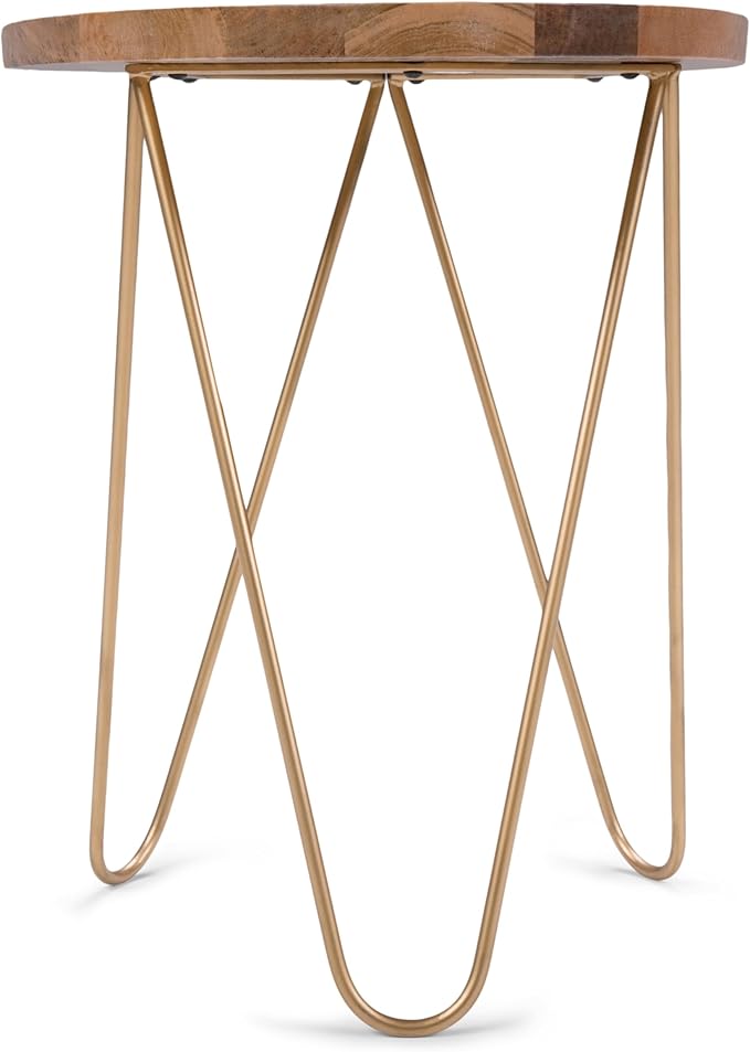 SIMPLIHOME Patrice Modern 18 inch Wide Metal and Wood Accent Side Table in Natural, Gold for the Living Room and Bedroom