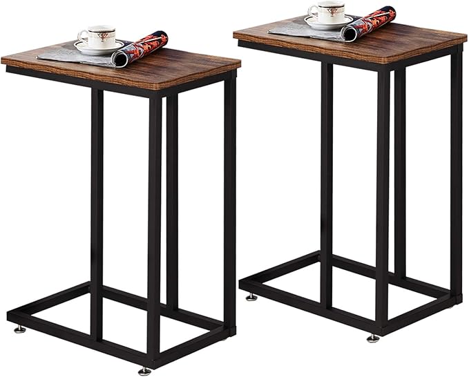 VECELO C Shaped End Side Table for Sofa Couch and Bed Snack TV Tray for Living Room Bedroom,Grey, 1 Set