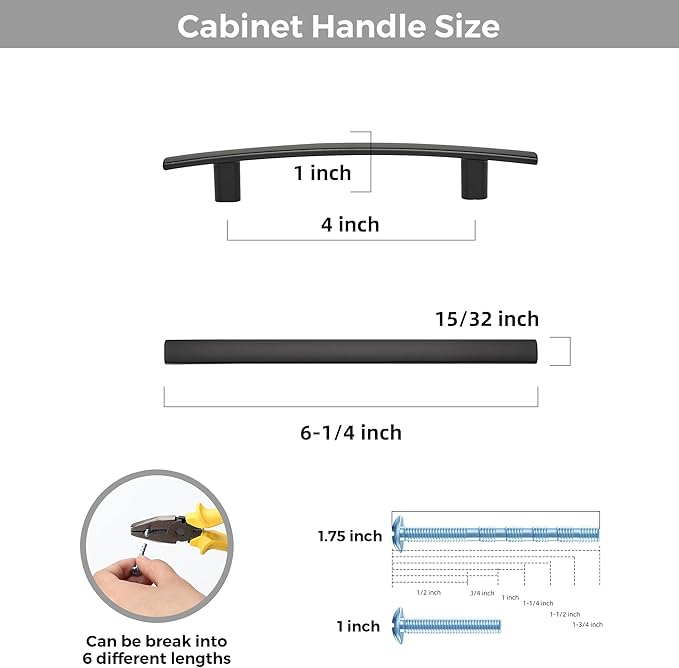 25 Pack Cabinet Handles 4" Hole Center - Curved Cabinet Pulls Black Drawer Pulls for Kitchen Cupboard Solid Hardware for Dresser Drawer Arch Hardware