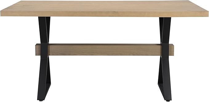 Christopher Knight Home Keyats 63 Inch Dining Table for 6 People, Modern Farmhouse Kitchen Table with X-Shaped Metal Legs, Rectangular Dinner Furniture for Dining Room, Home Office, Light Ash