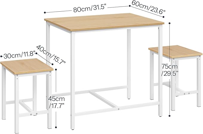 HOOBRO 3-Piece Industrial Dining Table Set, Kitchen Table, Space Saving Dinette for Kitchen, Dining Room, Small Space, Breakfast Nook, Living Room, Party, Natural and White WN75CZ01G1