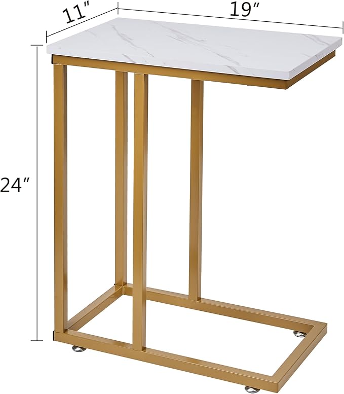 VECELO C Shaped End Side Table for Sofa Couch and Bed Snack TV Tray for Living Room Bedroom, 1 Set, Gold