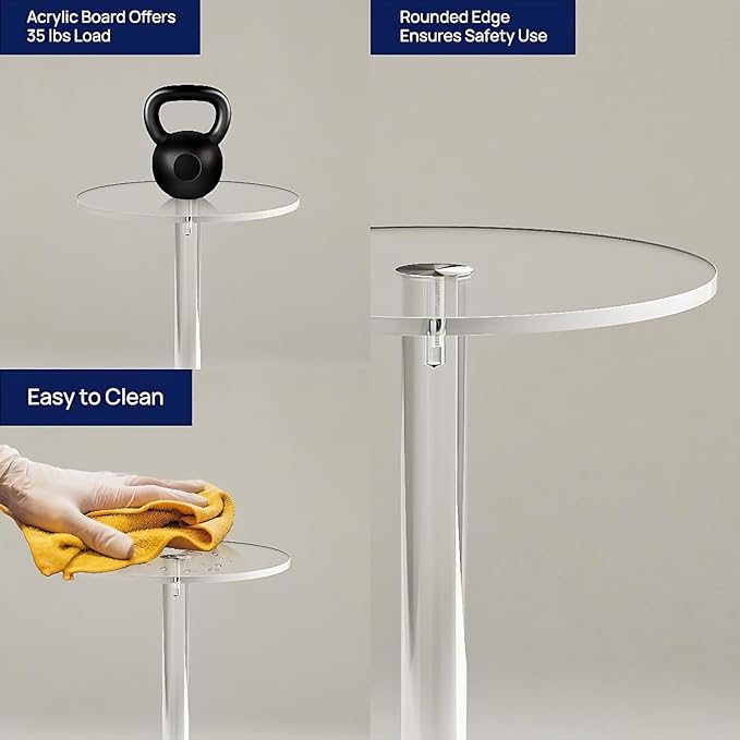 Acrylic Side Table, Acrylic Small Table, Minimalist Side Table for Living Room, Bedroom, Bathroom, Hallway, Balcony