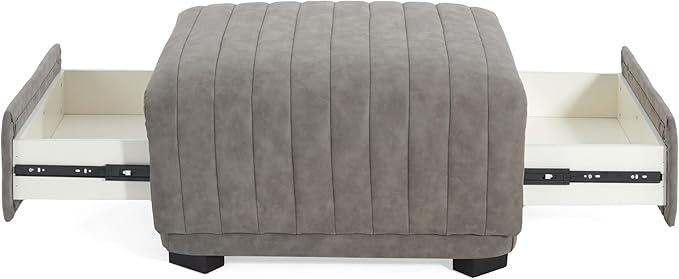 Christopher Knight Home Reyno Upholstered Ottoman with Storage for Living Room, Faux Leather Storage Ottoman Foot Rest with Side Drawers, Modern Square Coffee Table with Wooden Frame, Grey