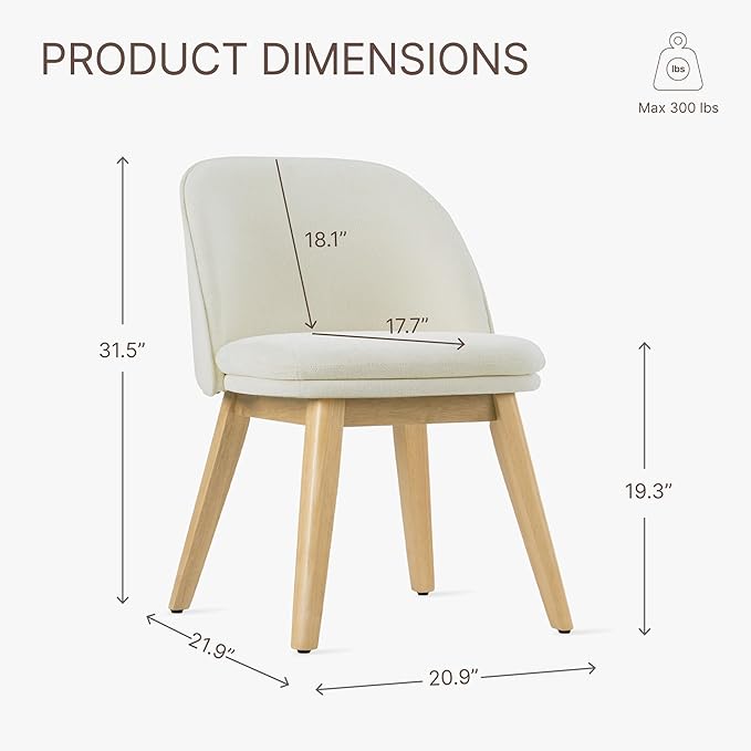 Wooden Dining Chairs Set of 2, Fabric Upholstered Modern Dining Room Chairs with Double-Layer Thick Seat Cushion & Ergonomic Backrest for Restaurant, Kitchen and Café, Beige