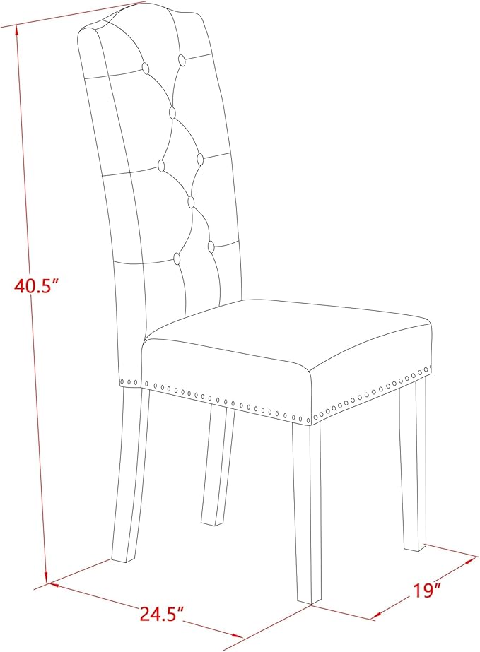 East West Furniture ELP3T16 Elsa Parson Dining Chairs - Button Tufted Nailhead Trim Dark Khaki Linen Fabric Upholstered Chairs, Set of 2, Mahogany