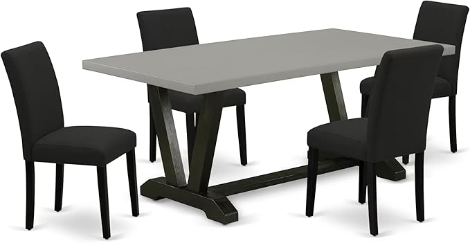 East West Furniture V697AB624-5 5 Piece Dining Table Set Includes a Rectangle Dining Room Table with V-Legs and 4 Black Color Linen Fabric Upholstered Chairs, 40x72 Inch, Multi-Color