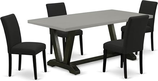 East West Furniture V697AB624-5 5 Piece Dining Table Set Includes a Rectangle Dining Room Table with V-Legs and 4 Black Color Linen Fabric Upholstered Chairs, 40x72 Inch, Multi-Color