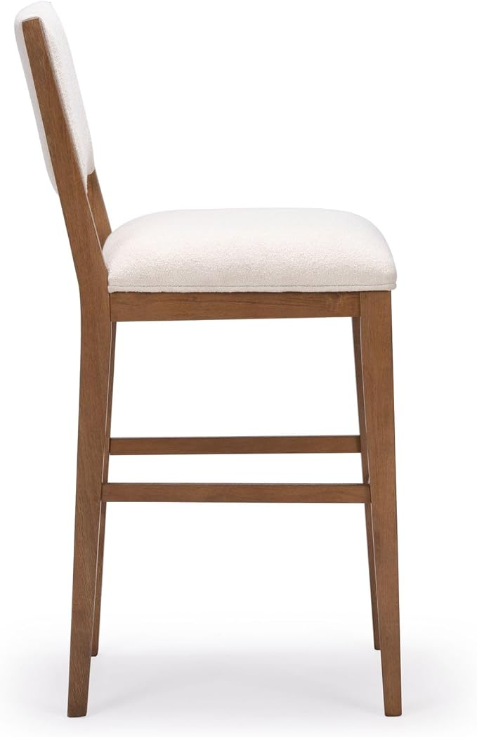 Plank+Beam Sereno Bar Stool, 30", Set of 2, Sturdy Wood Modern Kitchen Bar Height Stool, Upholstered Cushion Bar Chair with Back, Pecan/Ivory