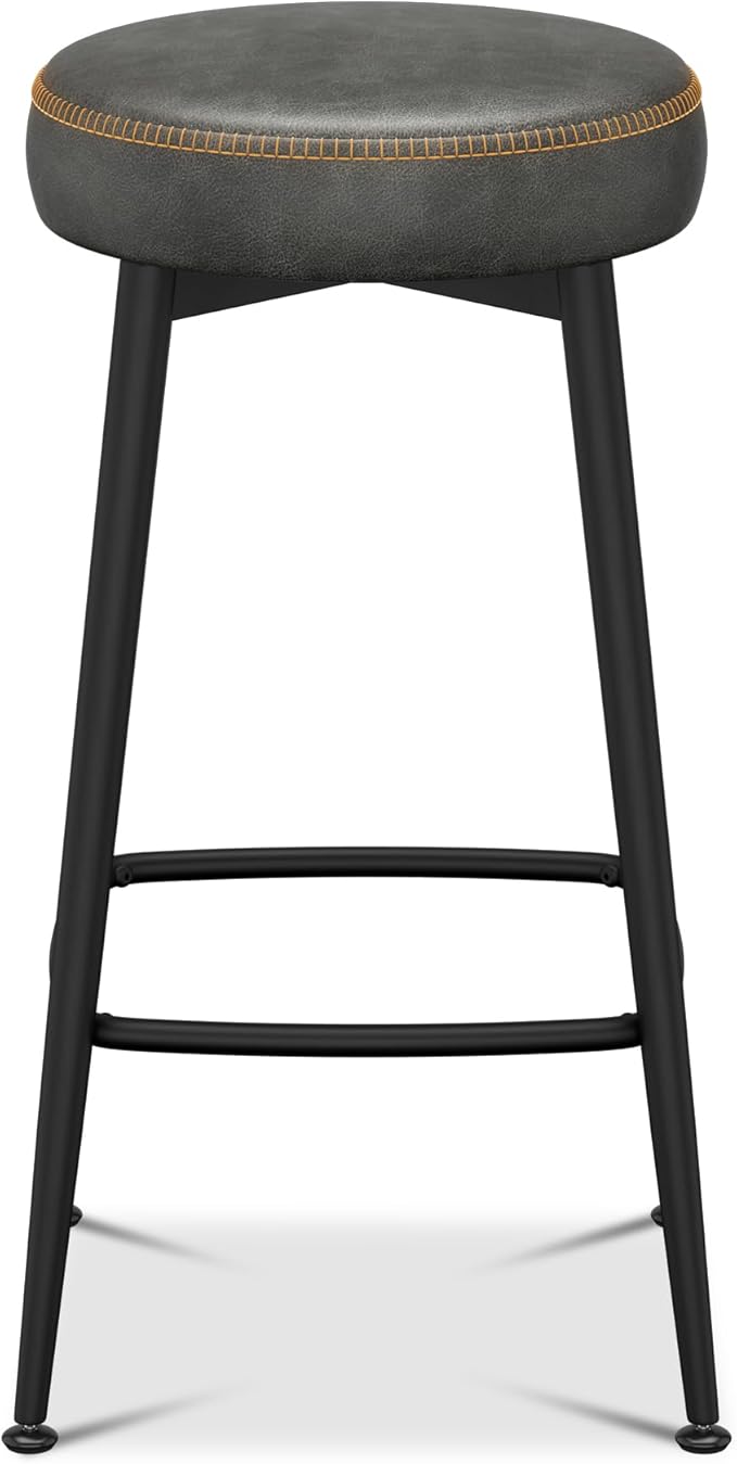 Counter Height Bar Stools, 26" H Backless Bar Stools Set of 4, Upholstered Faux Leather Kitchen Counter Stools, Mid Century Modern, Kitchen Island Home Bar, Pub, Black Grey