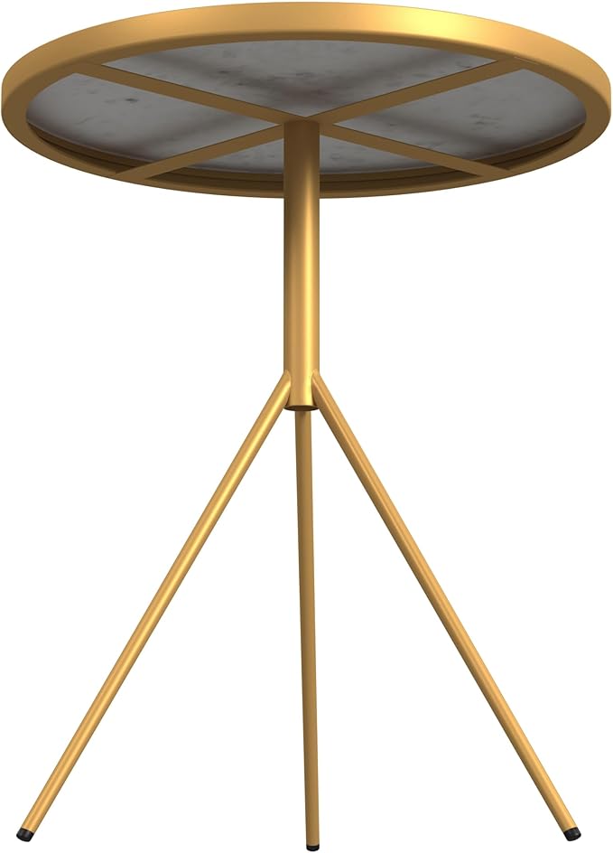 HomePop Marble Top End/Side Round Table with Gold Base