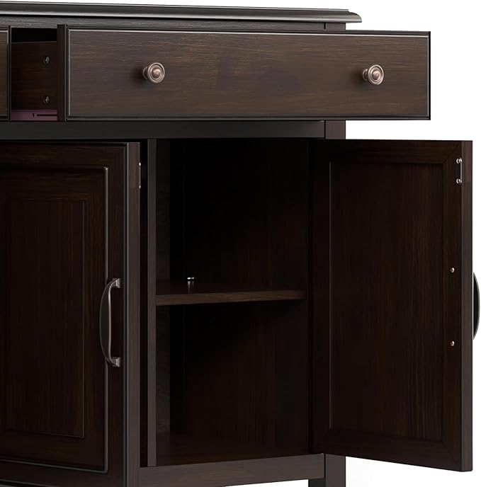 SIMPLIHOME Connaught SOLID WOOD 67 inch Wide Traditional Large Sideboard Buffet Storage Cabinet in Dark Chestnut Brown for the Living Room, Entryway and Family Room