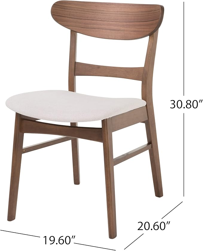 Christopher Knight Home Idalia Curved Leg Rectangular Dining Set, 5-Pcs Set, Natural Walnut / Light Beige
