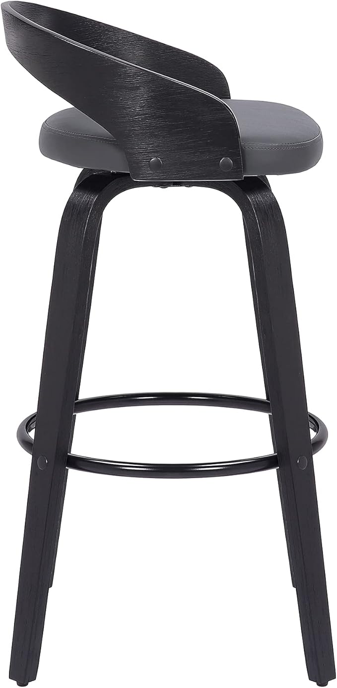 Armen Living Sonia 26" Counter Height Swivel Gray Faux Leather and Black Wood Bar Stool - Set of 4