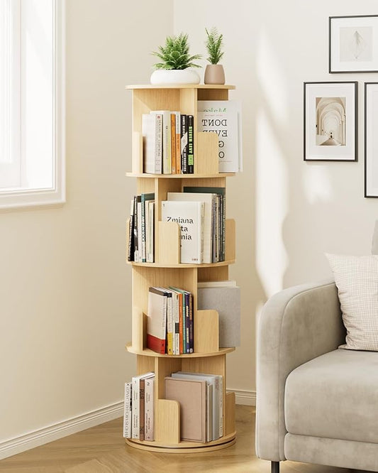 Masupu Rotating Bookshelf, Tall 4 Tier Rotating Spinning Bookshelf Tower, 360 Spinning Floor Standing Bookcase Storage Rack, Conner Rotating Book Shelf for Kids Rooms, Bedroom, Living Room