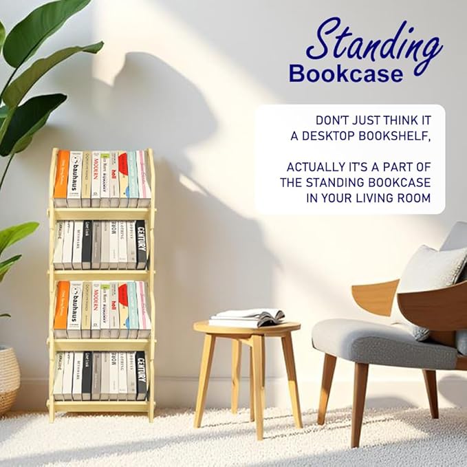 Desktop Bookshelf, Stackable Book Organizer with Handle, Storage Rack for CD/Magazine/File Folder, Portable Small Bookshelf for Study, Living Room, Kid's Room, No Nails, Medium Size