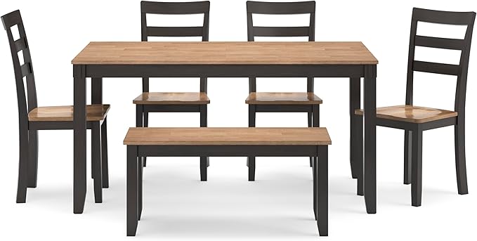 Signature Design by Ashley Gesthaven Casual Dining Table with 4 Chairs and Bench, Set of 6, Light Brown & Dark Brown
