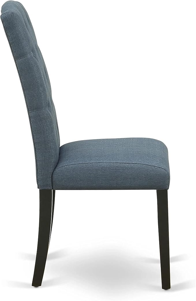 East West Furniture ESCE3-BCH-21 3 Piece Dining Room Table Set Contains a Round Kitchen Table with Pedestal and 2 Mineral Blue Linen Fabric Parson Dining Chairs, 30x30 Inch, Black & Cherry