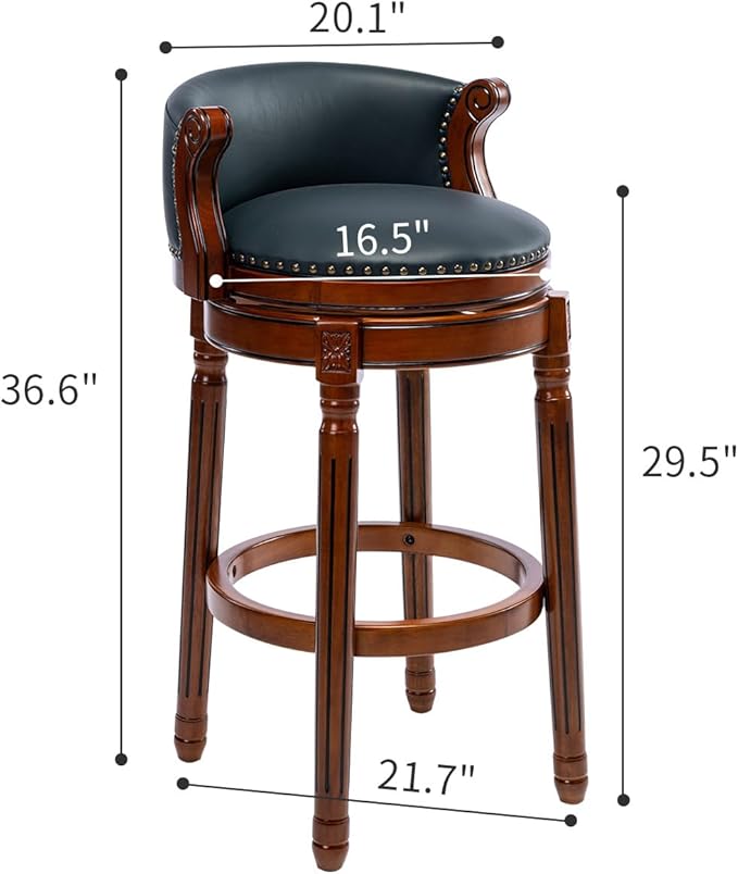 Cow top Leather Wooden Bar Stools, 26" Counter Height Bar Chair with Back, 180 Degrees Swivel Barstools Chair for Home Kitchen Counter,Dining Room, Restaurant