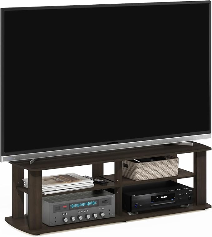 Furinno Nelly Entertainment Center TV Stand, Short 43.3"(W) x13.4(H) x13.1(D), Dark Brown