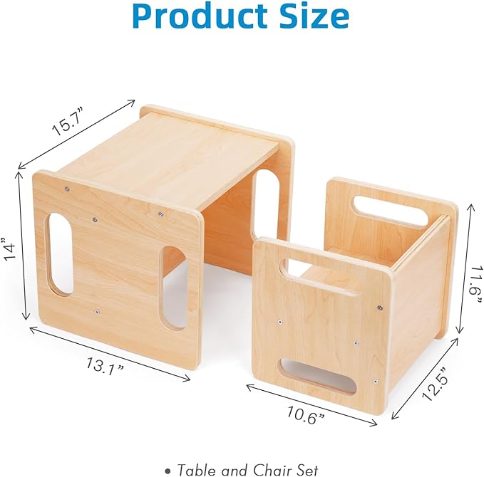 OOOK Montessori Weaning Table and Chair Set, Kids Activity Table and Chair Set with Fence for Read, Play Toys, Snack Time, Step Stool, 1-3 Year Old Kids Montessori Furniture