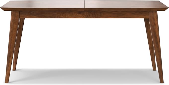 SIMPLIHOME Draper Extendable Dining Table, Solid Wood Walnut Veneer in Walnut, 66-84 x 40 inches, Mid-Century Modern-Style Rectangular Expandable Kitchen Table with Butterfly Leaf for 6+ People