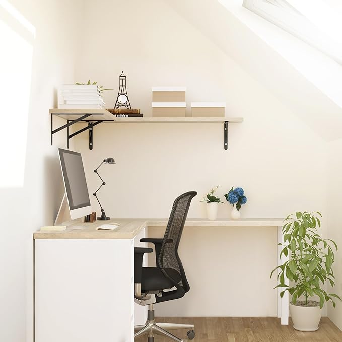 Kaboon Universal Tabletop 47.25"x30", Solid One-Piece Melamine Table Top, Double Desk L-Desk DIY, Home and Office, Oak/Grey Tone