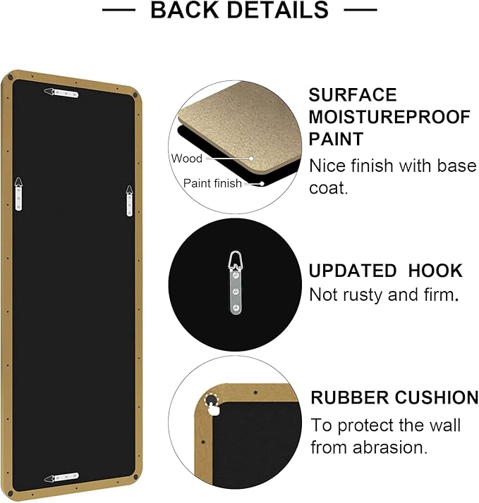 ANDY STAR 18" x 48" Full Length Wall Mirror, Large Brushed Gold Mirror for Bathroom, Rounded Corner Rectangle Body Mirror for Floor and Leaning