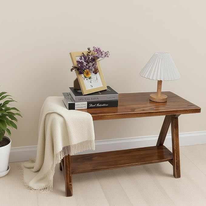 Solid Wood Entryway Bench，Farmhouse Bench for Entryway, Small Wood Benches Indoor for Bedroom, Hallway, Low Bench 30''